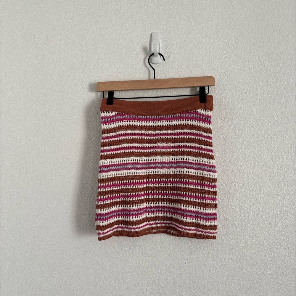 NWT Mango Women's Size Small Multicolor Striped Crochet Mini Skirt